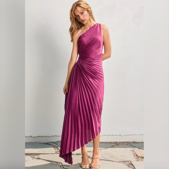 LIFE OF THE PARTY PINK ASYMMETRICAL MIDI DRESS - Picture 1 of 3